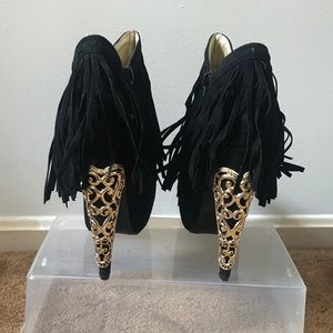 Suede platform fringe booties